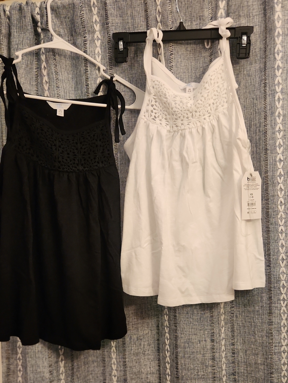 Time and Tru Black and White Eyelet Tie-Shoulder Tank Tops